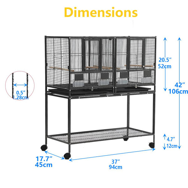 Qeetex Spacious 43 Inch Wrought Iron Bird Cage with Rolling Stand ...